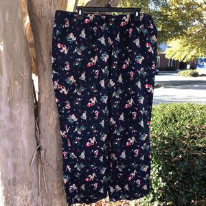 Lands End  Plus Size 1X Christmas Dogs Flannel Pants Pajama Navy 100% Cotton